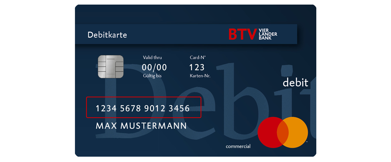 Kartennummer auf Debitkarte