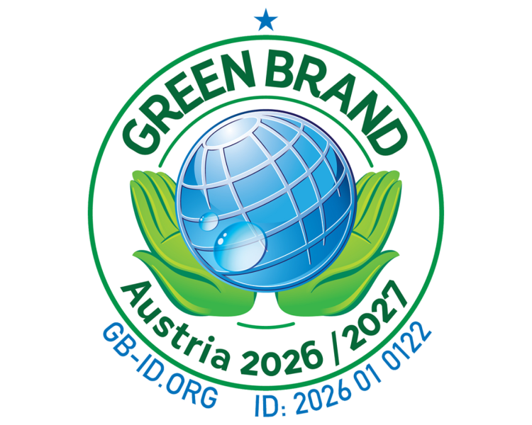 Two hands hold a ball. Brand Green Brand Austria 2026/2027 with extra information: GB-ID.ORG ID: 2026 01 0122