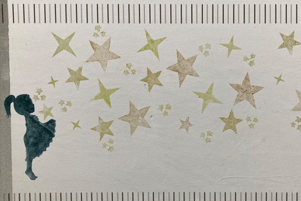 Eine Wandzeichnung einer Frau mit einzelnen Sternen