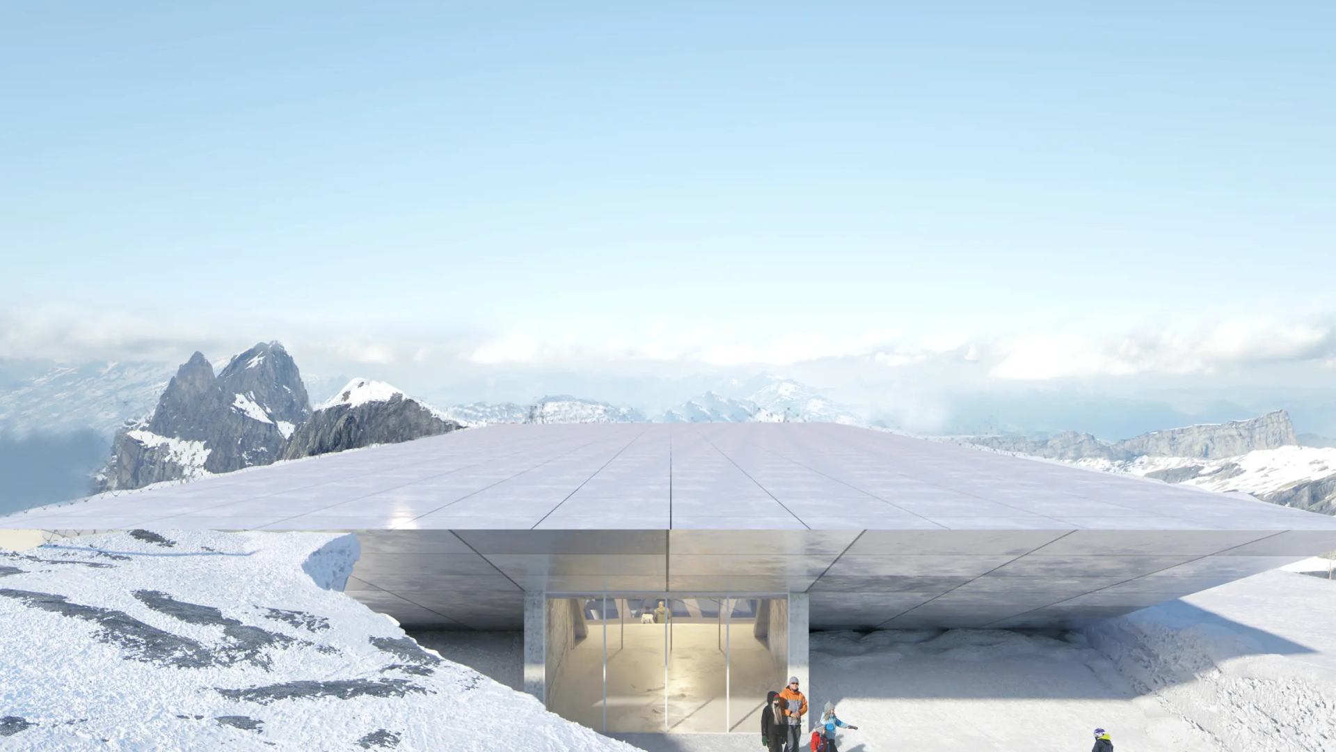 Außenansicht des Hauptgebäudes der neuen Bergstation TITLIS im schweizerischen Engelberg