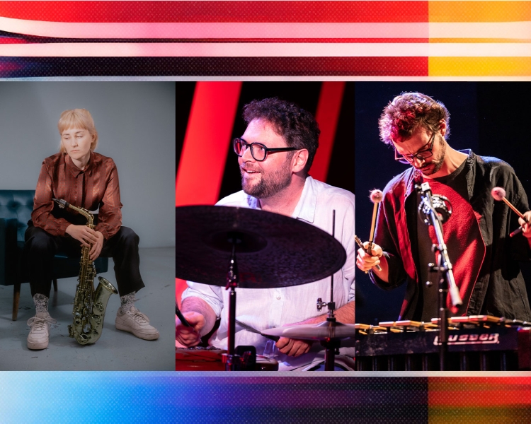 Yvonne Moriel, András Dés und Tobias Meissl auf einer Bildcollage