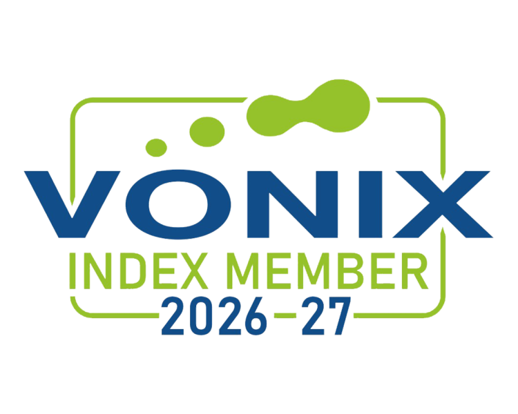 Picture with a green boarder and the text: VÖNIX Index Member 2026 - 27.