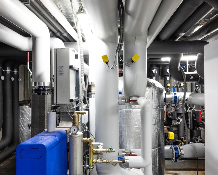 Heat pump in the BTV heating plant room