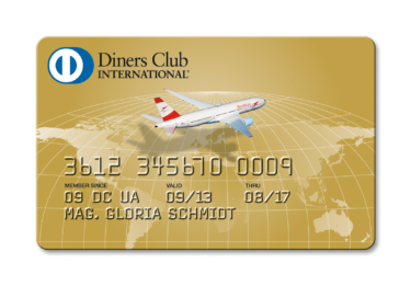 Goldene Diners Club International Kreditkarte mit einen Flugzeug auf der Karte abgebildet