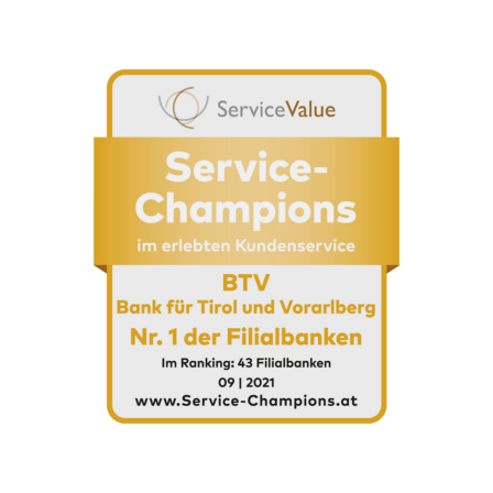 Service Champion Auszeichnung für die BTV Vier Länder Bank